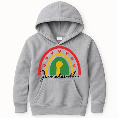Juneteenth Rainbow Heart Fist Kids Hoodie