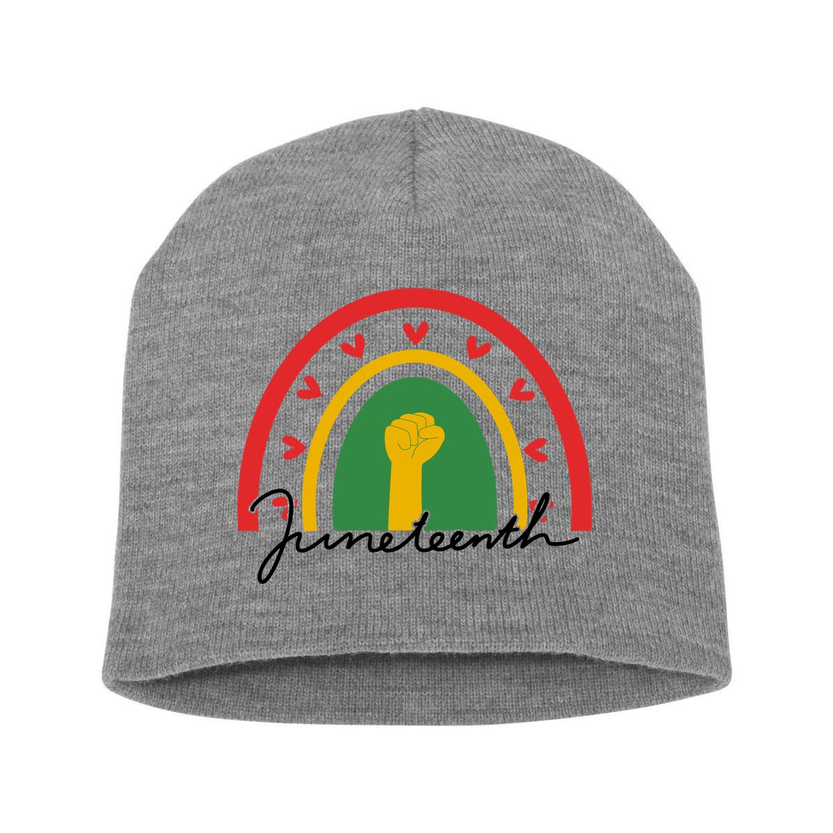 Juneteenth Rainbow Heart Fist Short Acrylic Beanie