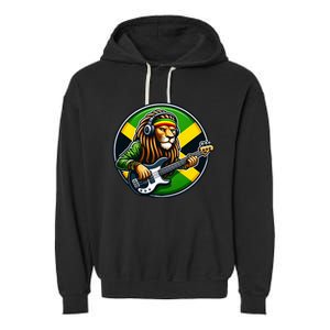 Jamaica Rastafarian Lion Guitar Jamaican Rasta Souvenir 2024 Garment-Dyed Fleece Hoodie