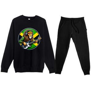 Jamaica Rastafarian Lion Guitar Jamaican Rasta Souvenir 2024 Premium Crewneck Sweatsuit Set