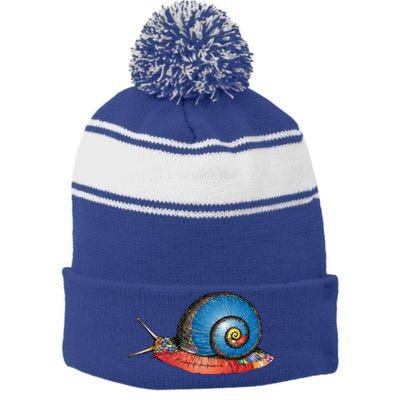 Just Really Like Snails Snail Lover Great Gift Stripe Pom Pom Beanie