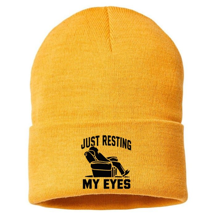 Just Resting My Eyes Dad Recliner Fathers Im Not Sleeping Sustainable Knit Beanie