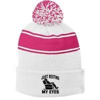 Just Resting My Eyes Dad Recliner Fathers Im Not Sleeping Stripe Pom Pom Beanie