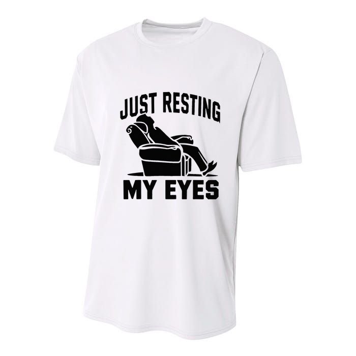 Just Resting My Eyes Dad Recliner Fathers Im Not Sleeping Youth Performance Sprint T-Shirt
