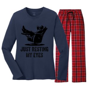 Just Resting My Eyes Funny Dad  Funny FatherS Day Women's Long Sleeve Flannel Pajama Set 