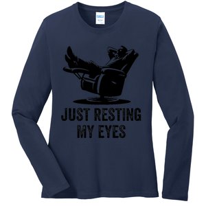 Just Resting My Eyes Funny Dad  Funny FatherS Day Ladies Long Sleeve Shirt