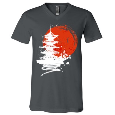 Japanese Red Moon V-Neck T-Shirt