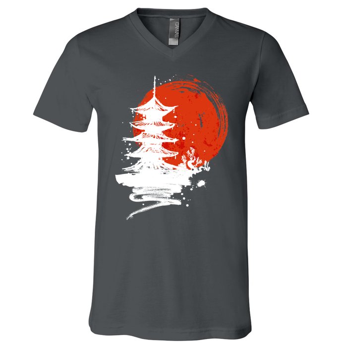 Japanese Red Moon V-Neck T-Shirt