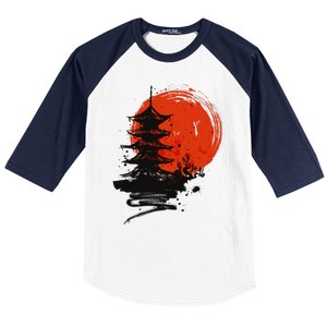 Japanese Red Moon Baseball Sleeve Shirt