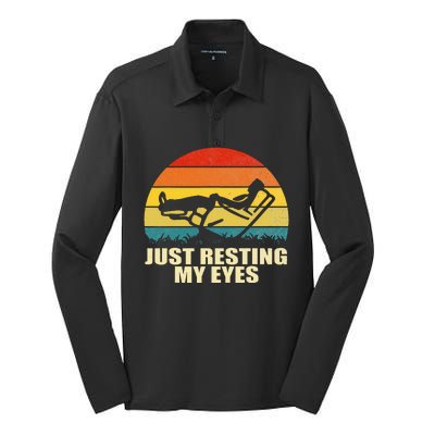 Just Resting My Eyes Man Reclining In Recliner Silk Touch Performance Long Sleeve Polo