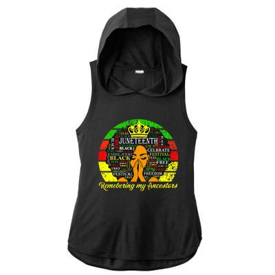 Juneteenth Remembering My Ancestors Black Freedom  Ladies PosiCharge Tri-Blend Wicking Draft Hoodie Tank