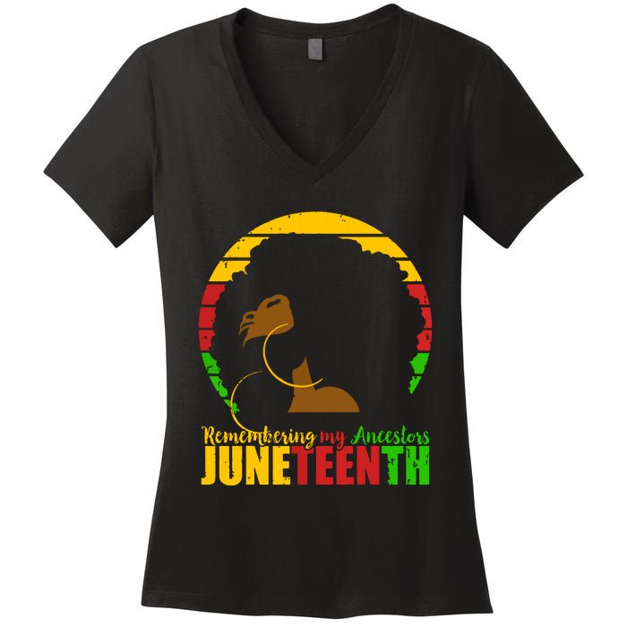 Juneteenth Remembering My Ancestors Black Freedom Women's V-Neck T-Shirt