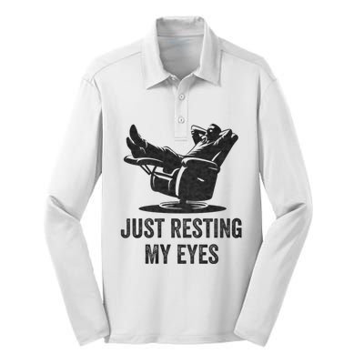 Just Resting My Eyes Funny Dad Funny FatherS Day Silk Touch Performance Long Sleeve Polo