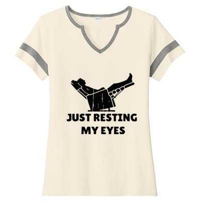 Just Resting My Eyes Funny Dad Recliner Ladies Halftime Notch Neck Tee