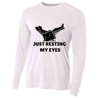 Just Resting My Eyes Funny Dad Recliner Cooling Performance Long Sleeve Crew