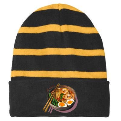 Japanses Ramen Noodles Bowl Striped Beanie with Solid Band