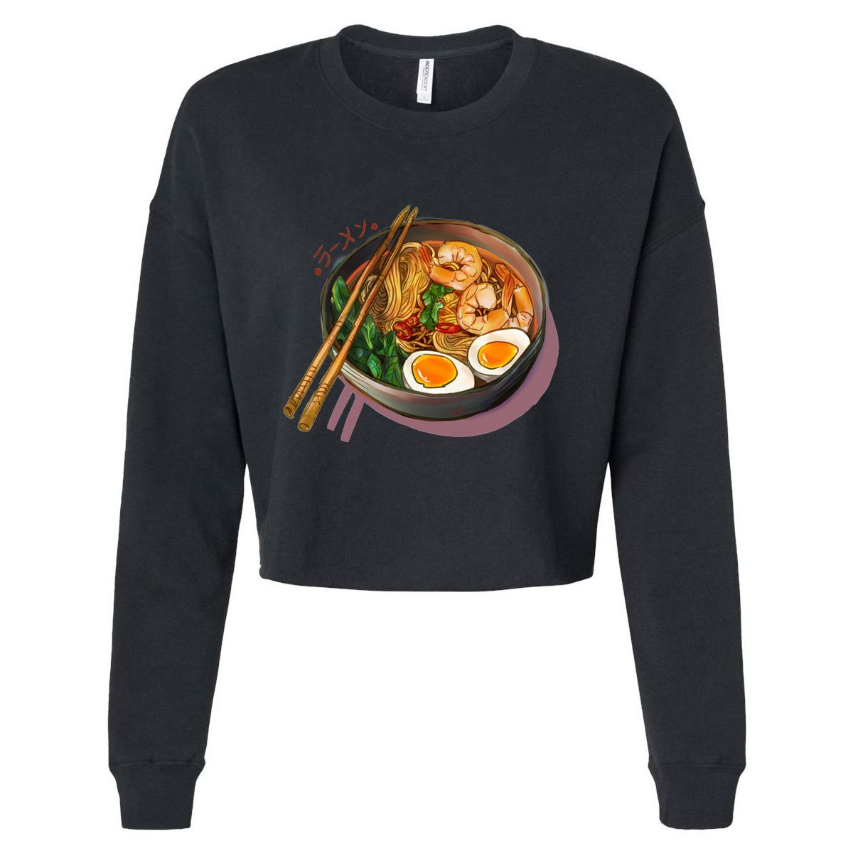 Japanses Ramen Noodles Bowl Cropped Pullover Crew