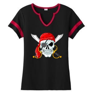 Jolly Roger Pirate Skull Ladies Halftime Notch Neck Tee