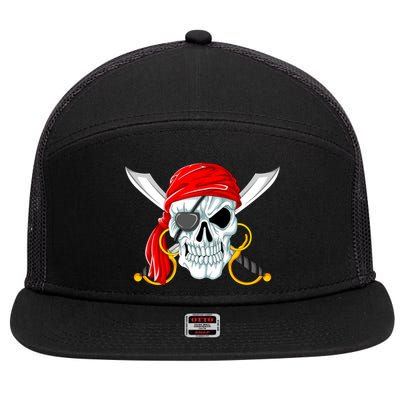 Jolly Roger Pirate Skull 7 Panel Mesh Trucker Snapback Hat