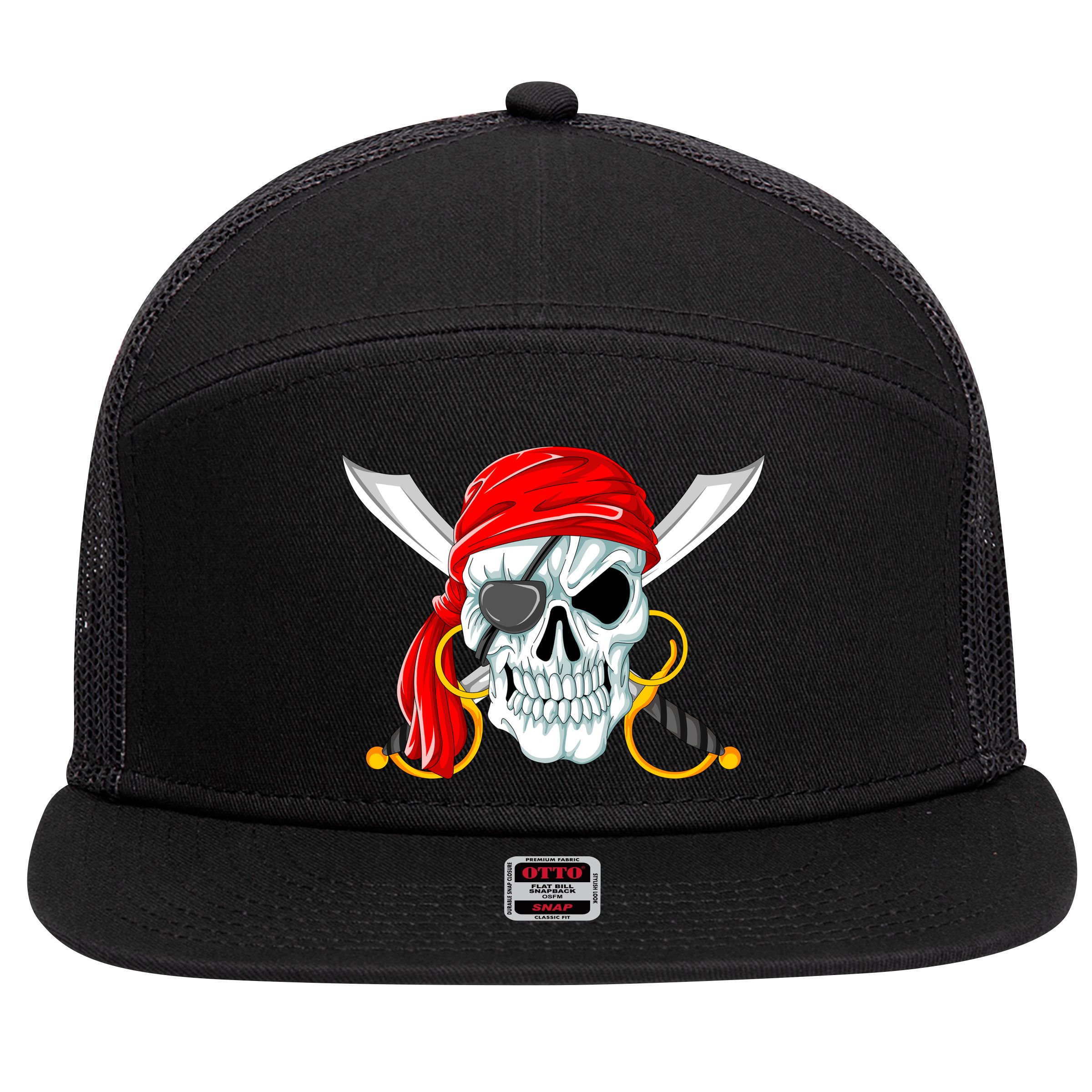 Jolly Roger Pirate Skull 7 Panel Mesh Trucker Snapback Hat