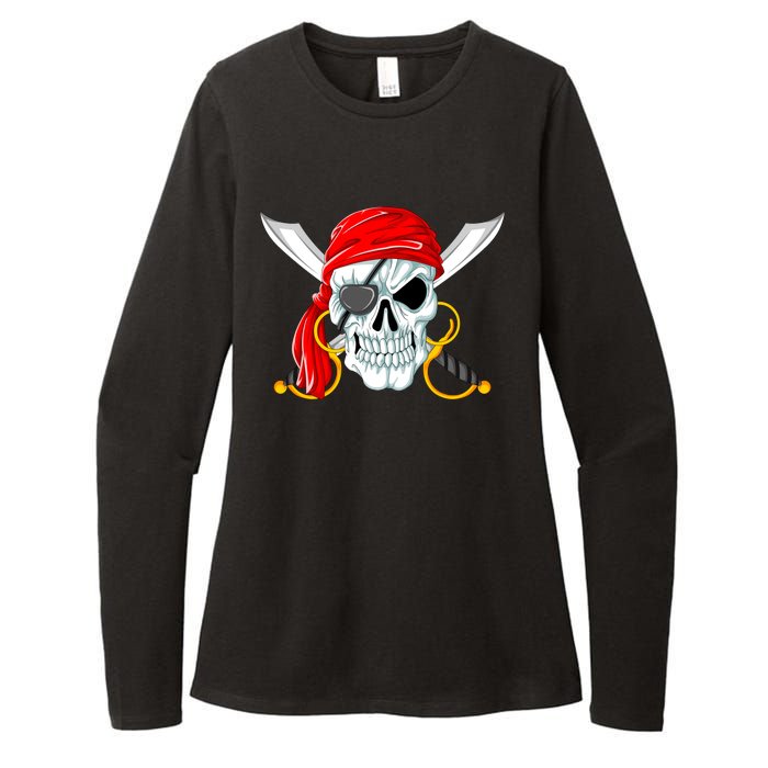 Jolly Roger Pirate Skull Womens CVC Long Sleeve Shirt