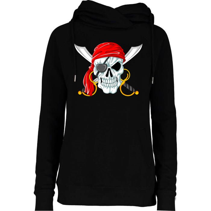 Jolly Roger Pirate Skull Womens Funnel Neck Pullover Hood