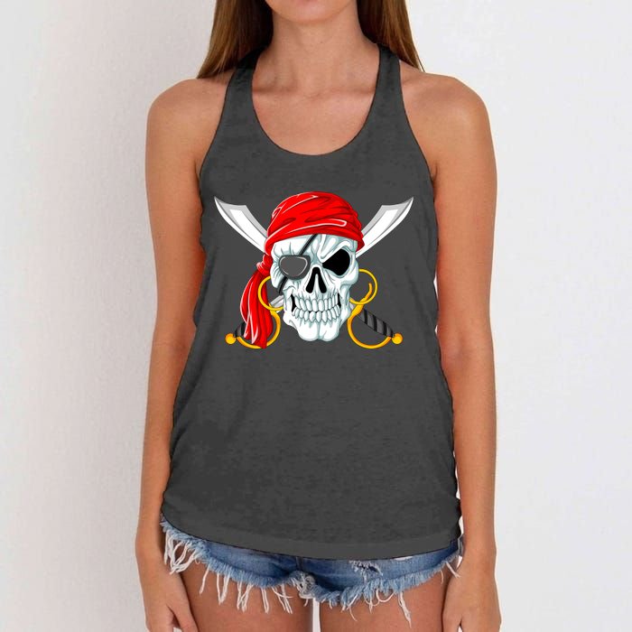 Jolly Roger Pirate Skull Women's Knotted Racerback Tank