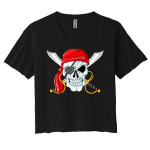 Jolly Roger Pirate Skull Women's Crop Top Tee