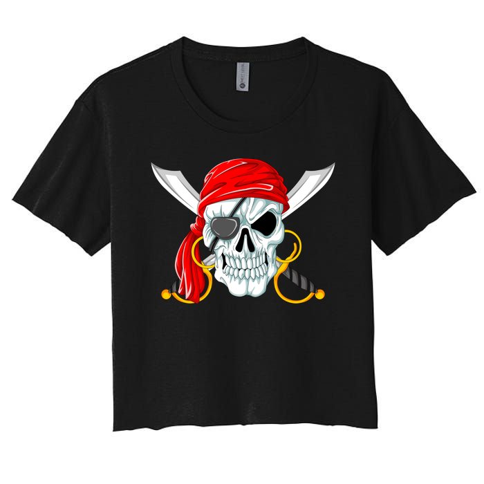 Jolly Roger Pirate Skull Women's Crop Top Tee