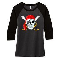 Jolly Roger Pirate Skull Women's Tri-Blend 3/4-Sleeve Raglan Shirt