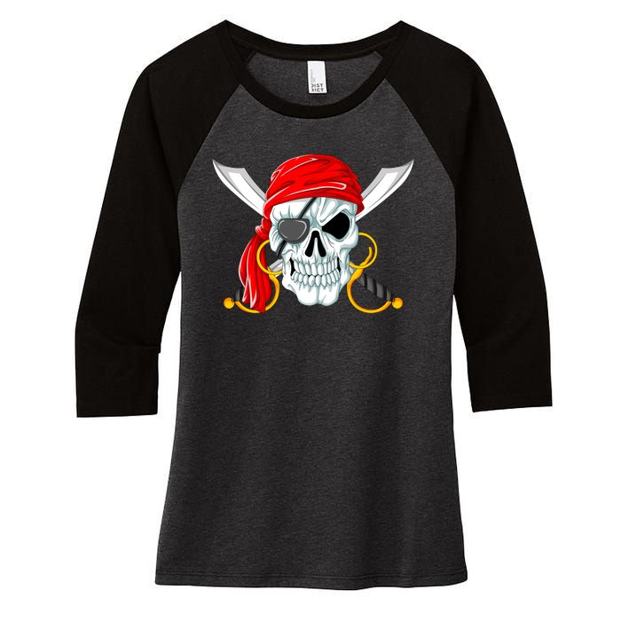 Jolly Roger Pirate Skull Women's Tri-Blend 3/4-Sleeve Raglan Shirt