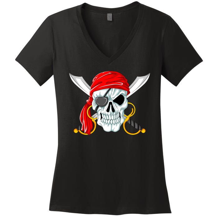 Jolly Roger Pirate Skull Women's V-Neck T-Shirt