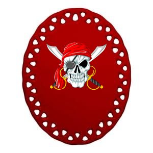 Jolly Roger Pirate Skull Ceramic Oval Ornament