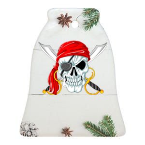 Jolly Roger Pirate Skull Ceramic Bell Ornament