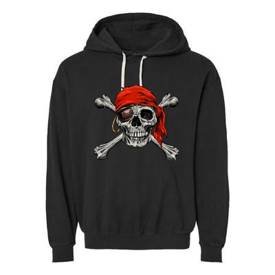 Jolly Roger Pirate Skull Crossbones Halloween Costume Garment-Dyed Fleece Hoodie