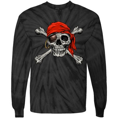 Jolly Roger Pirate Skull Crossbones Halloween Costume Tie-Dye Long Sleeve Shirt