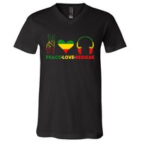 Jamaica Rastafarian Peace Love Reggae Music Rasta V-Neck T-Shirt