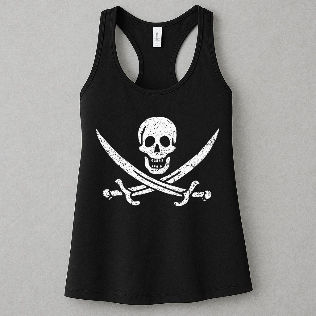 JOLLY ROGER PIRATE FLAG CALICO JACK HALLOWEEN COSTUME Womens Tank Top