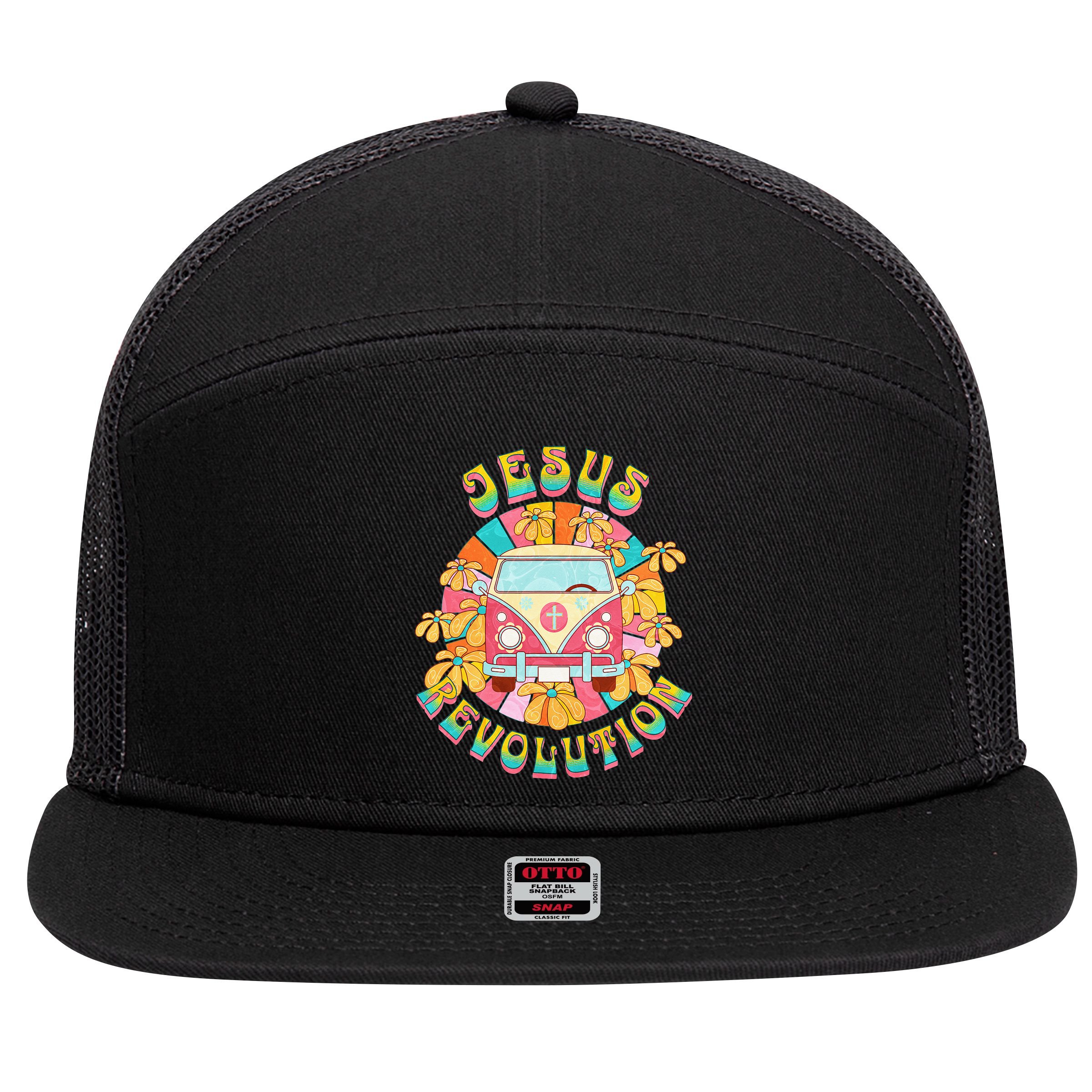Jesus Revolution People Retro Van Bus Christian Faith 7 Panel Mesh Trucker Snapback Hat
