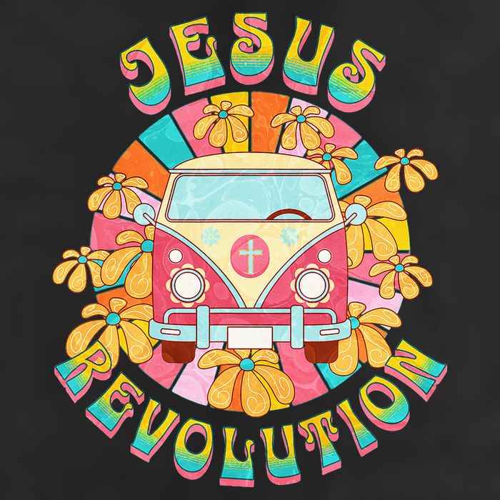 Jesus Revolution People Retro Van Bus Christian Faith 7 Panel Mesh Trucker Snapback Hat