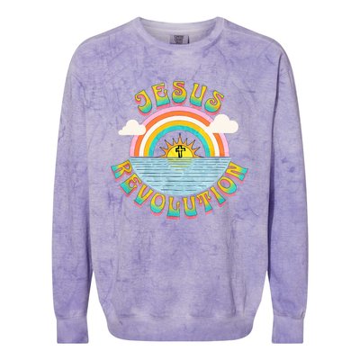 Jesus Revolution People Retro Sun Rainbow Christian Faith Colorblast Crewneck Sweatshirt