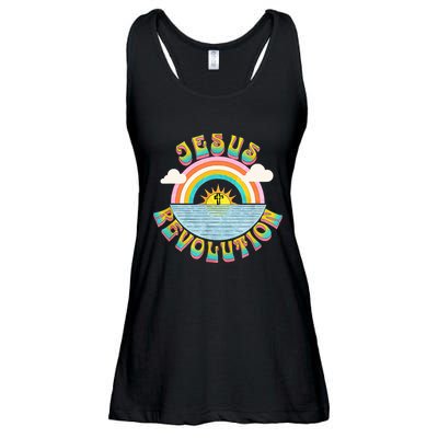 Jesus Revolution People Retro Sun Rainbow Christian Faith Ladies Essential Flowy Tank