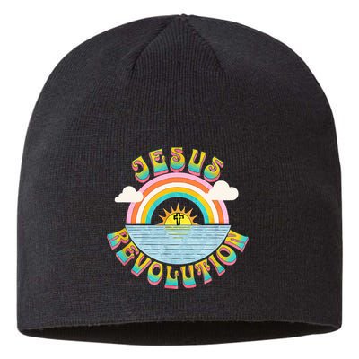 Jesus Revolution People Retro Sun Rainbow Christian Faith Sustainable Beanie
