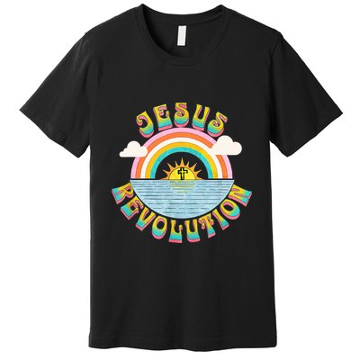 Jesus Revolution People Retro Sun Rainbow Christian Faith Premium T-Shirt