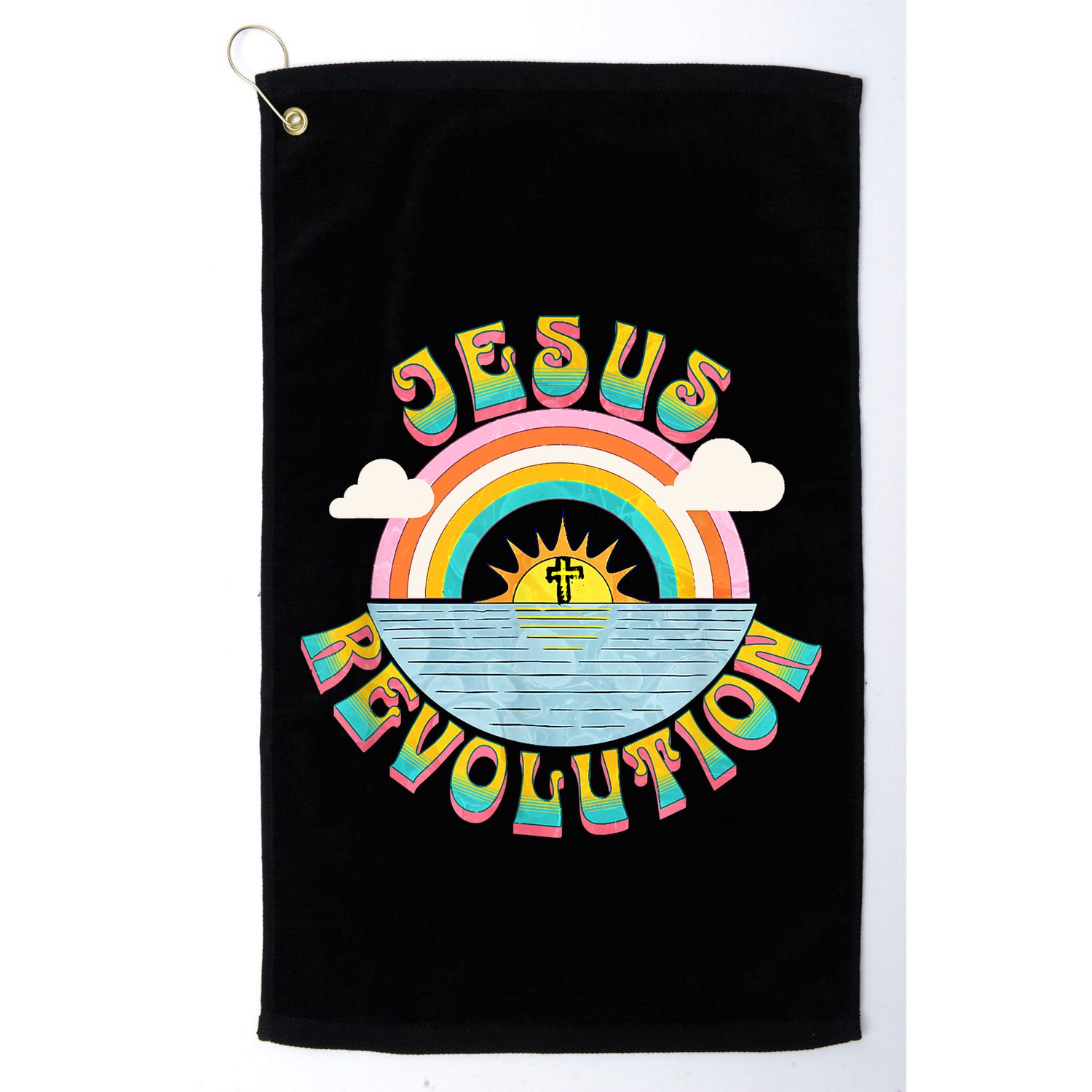 Jesus Revolution People Retro Sun Rainbow Christian Faith Golf Towel