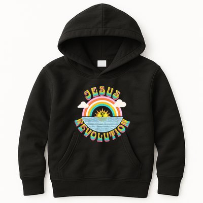 Jesus Revolution People Retro Sun Rainbow Christian Faith Kids Hoodie