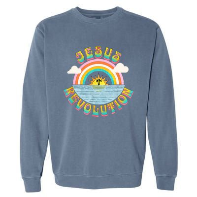 Jesus Revolution People Retro Sun Rainbow Christian Faith Garment-Dyed Sweatshirt