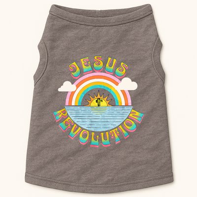 Jesus Revolution People Retro Sun Rainbow Christian Faith Doggie Tank