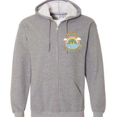 Jesus Revolution People Retro Sun Rainbow Christian Faith Full Zip Hoodie