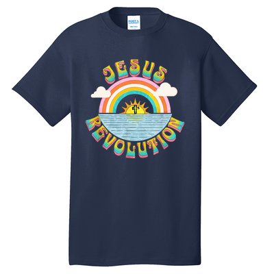 Jesus Revolution People Retro Sun Rainbow Christian Faith Tall T-Shirt